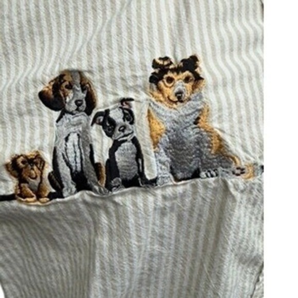 "Casey Coleman" Striped Button Down Shirt Embroid. Dog Tan White NO SIZE TAG L? - Picture 3 of 10